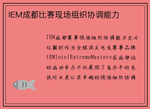 IEM成都比赛现场组织协调能力